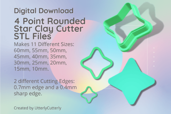 4 Point Rounded Star Clay Cutter - Celes STL