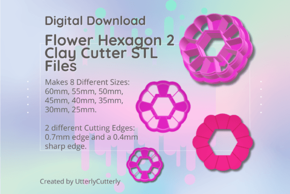 Flower Hexagon 2 Clay Cutter STL File Bundle