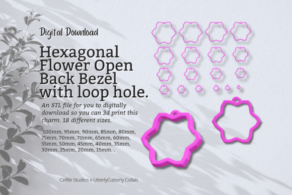 Hexagonal Flower 1 Open Back Bezel with Digital STL Files for Custom Resin Jewelry