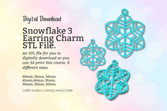 Snowflake 3 Earring Charm STL File - Dig: Versatile Winter Designs for Every Project