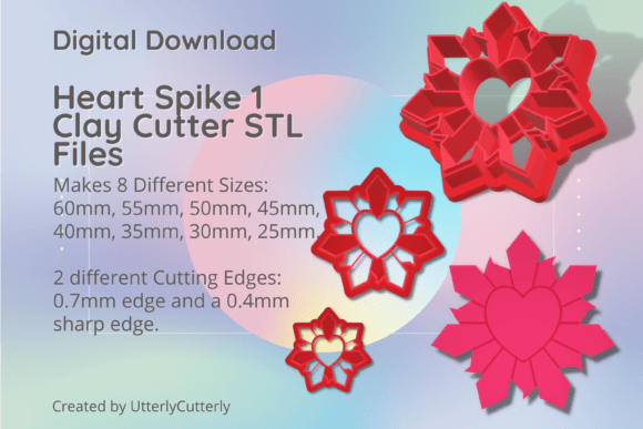 Spiked Heart 1 Clay Cutter - Sword Love: Crafting Edgy Romance with Digital STL Files