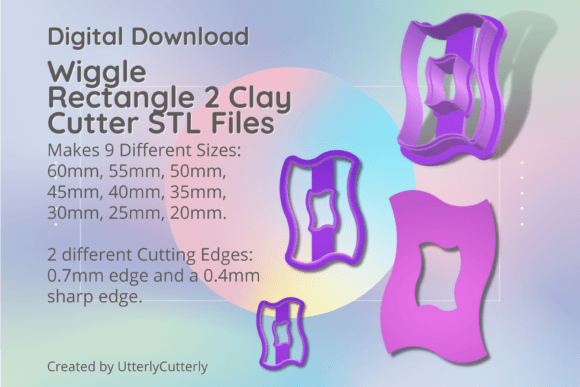 Wiggle Rectangle 2 Clay Cutter: Mid-Century Modern STL Files for Polymer Clay and Baking