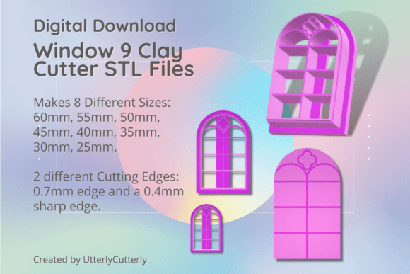 Window 9 Arch Clay Cutter STL Digital File